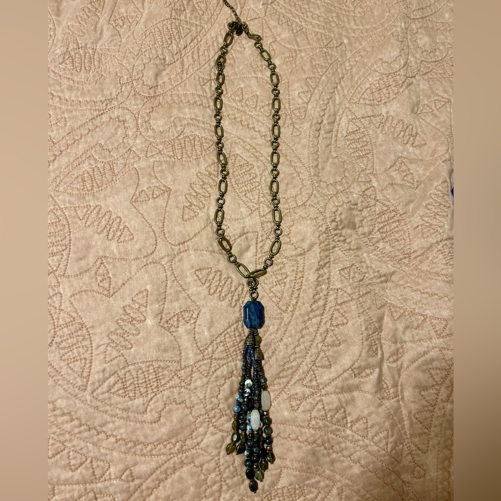 Chico’s Blue Stone Tassel Necklace